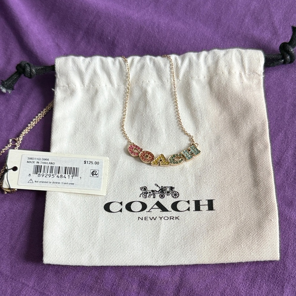 Coach Gold Necklace with Multicolor Letters